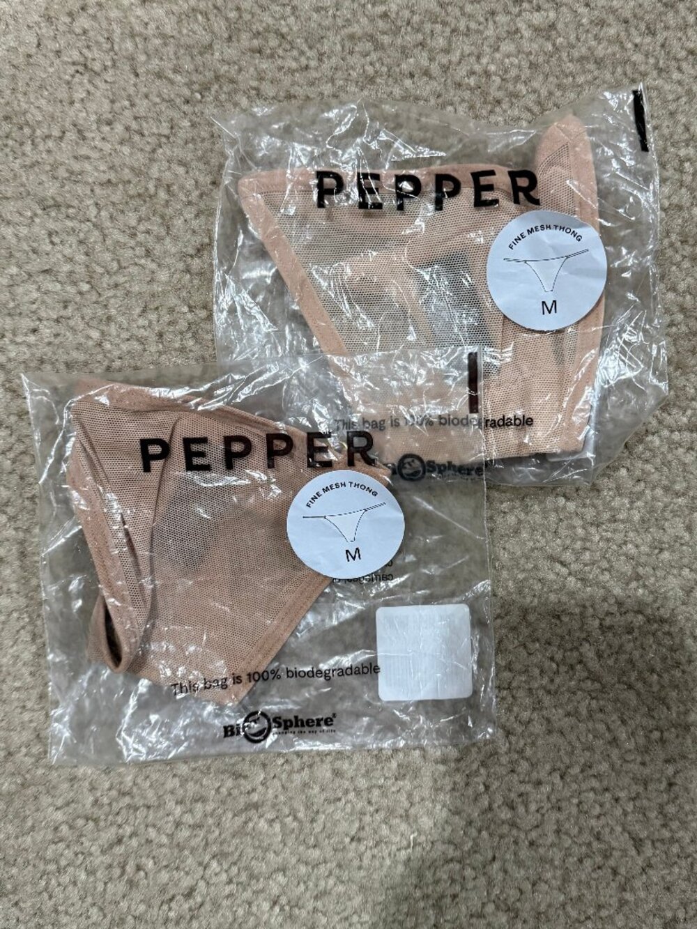 2x Pepper mesh thongs, M, beige colors (Buff and Fawn)